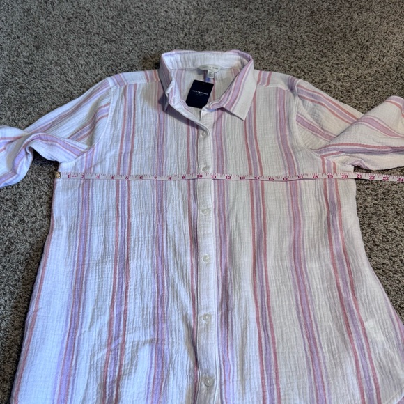 NWT Lucky Brand Cotton Gauze Pink Striped Shirt- M - Picture 6 of 7